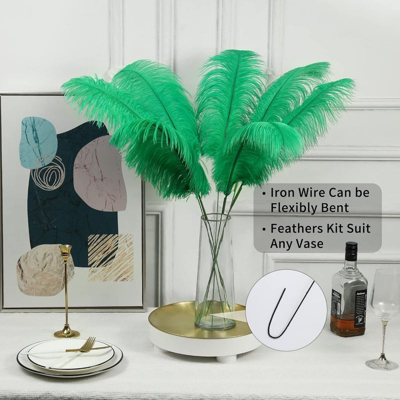 Soarer Green Large Ostrich Feathers - 10Pcs Making Kit 34inch Huge Ostrich Feathers Long for Tall Vase,Floral Arrangement,Mardi Gras Party Centerpieces and Wedding Home Decoration(Green) - Image 2